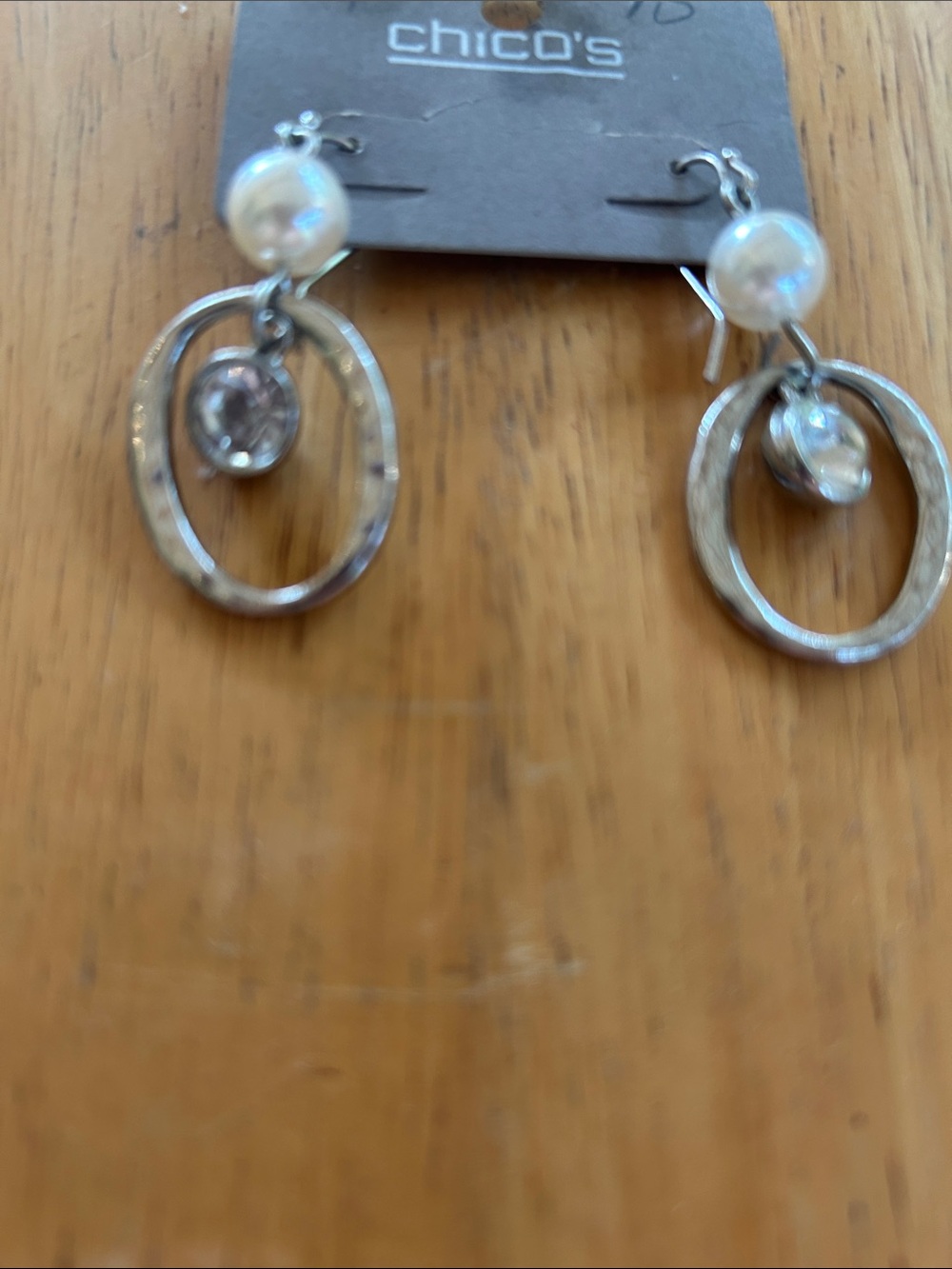 Chico's Silver-Tone Pearl Drop Double Hoop Earrings